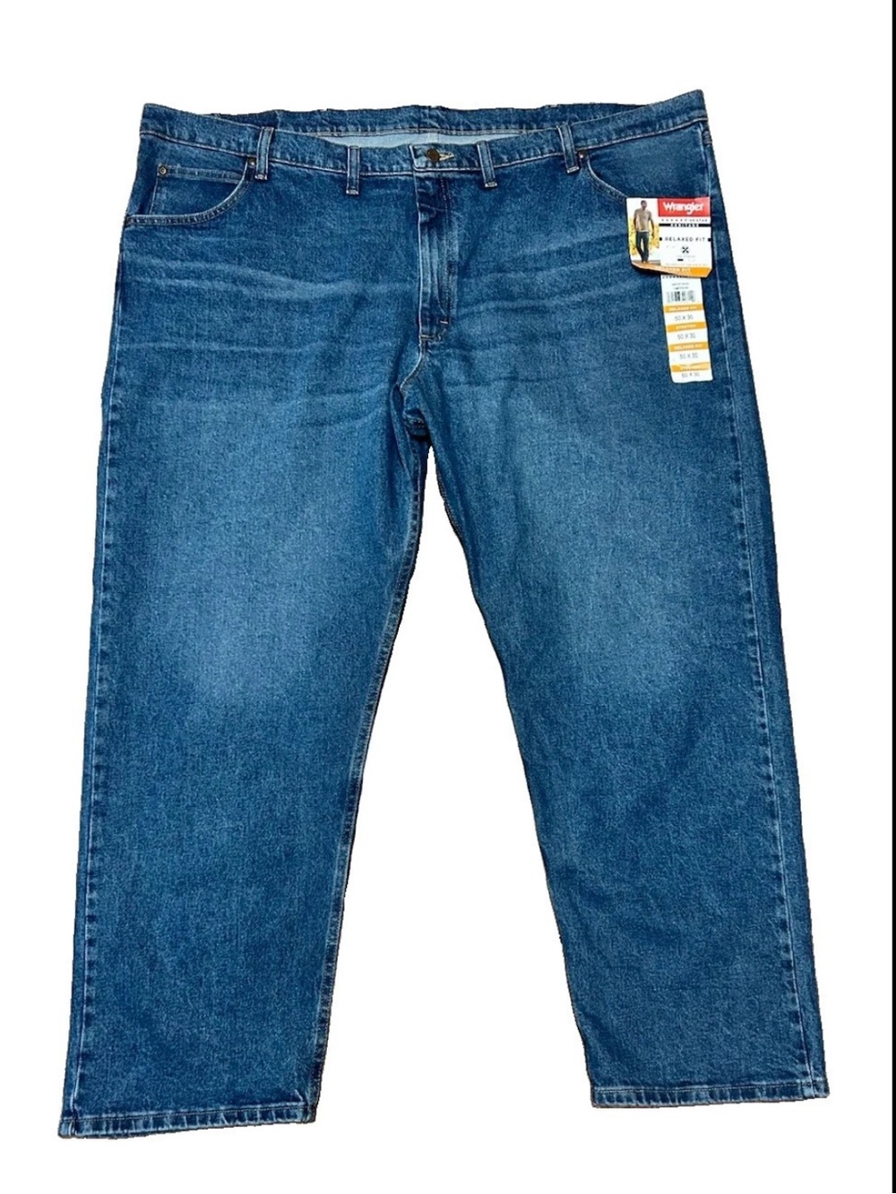 Wrangler Five Star Premium Jeans Mens 50x30 Relaxed Fit Straight Blue Denim Work
